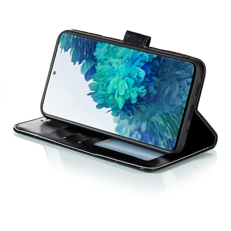 Impressão Mandala Flower Leather Protetive Cover Para Samsung Galaxy S20 Fe/s20 fe 5G/S20 Lite/S20 FE 2022 - Preto