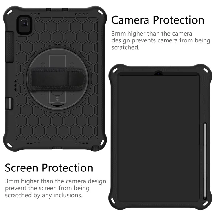 Honeycomb Texture EVA Tablet Protector with Swivel Kickstand for Samsung Galaxy Tab S6 Lite P610/P615/S6 Lite (2022) - Black/Black