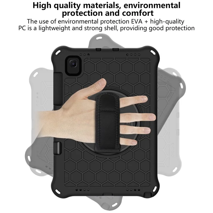 Honeycomb Texture EVA Tablet Protector with Swivel Kickstand for Samsung Galaxy Tab S6 Lite P610/P615/S6 Lite (2022) - Black/Black