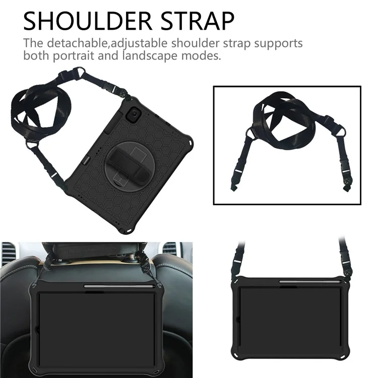 Custodia per tablet con texture a nido d'ape, rotazione a 360 gradi e supporto girevole per Samsung Galaxy Tab S6 Lite P610/P615/S6 Lite (2022) - Nero/Nero