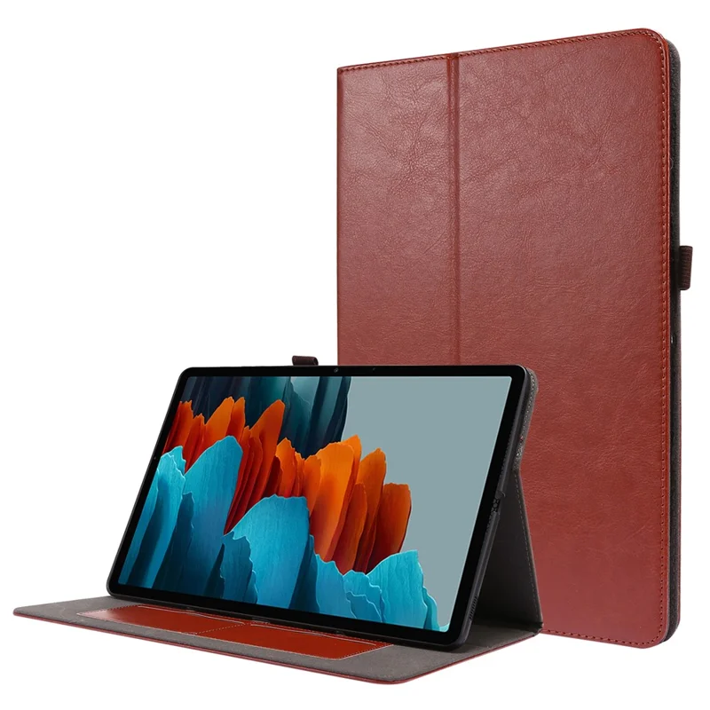 Crazy Horse Texture Two-Fold Design Leather Cover Case for Samsung Galaxy Tab S7+ / S8+ - Brown