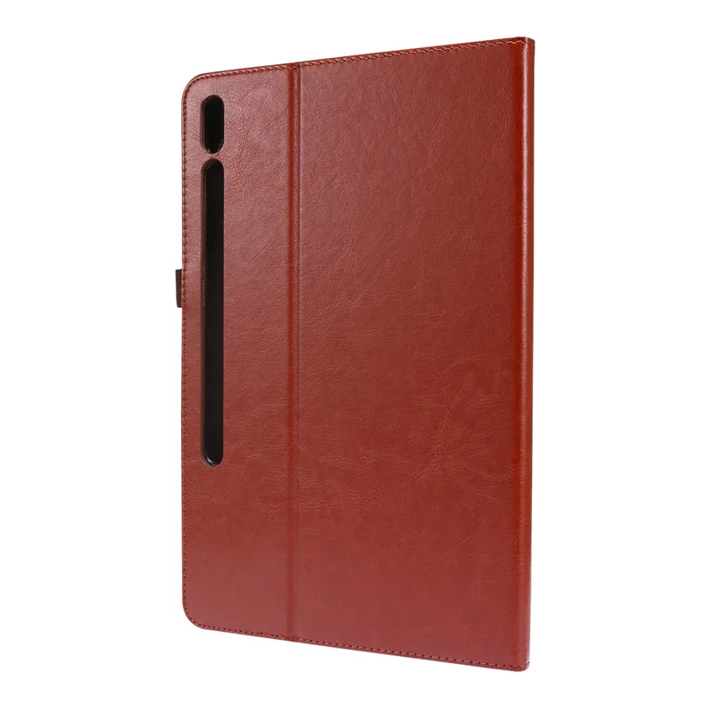 Crazy Horse Texture Two-Fold Design Leather Cover Case for Samsung Galaxy Tab S7+ / S8+ - Brown