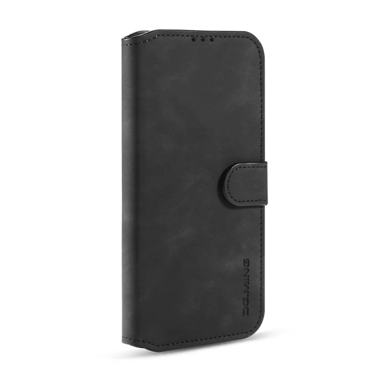 DG.MING Retro Style Leather Wallet Stand Phone Cover para Samsung Galaxy A42 5G - Preto