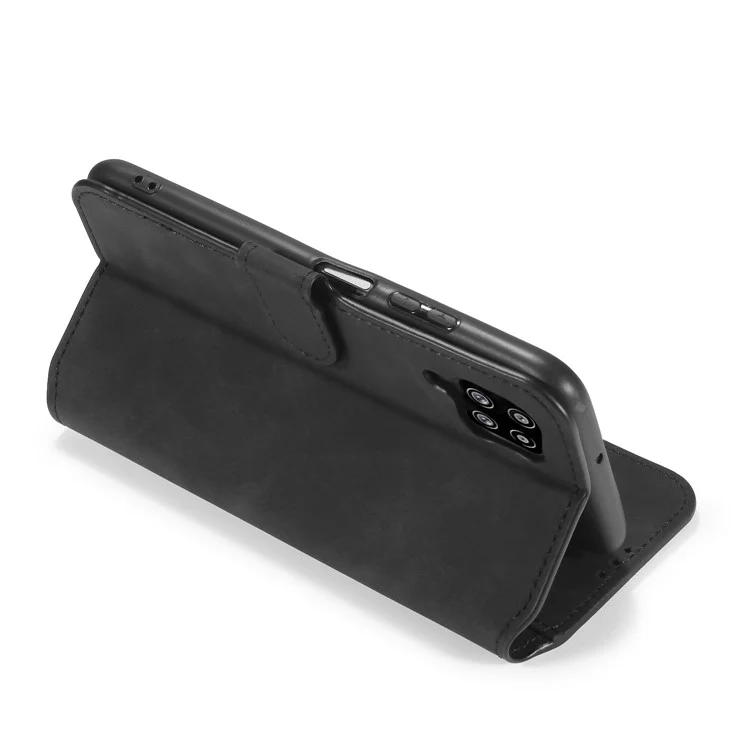 DG.MING Retro Style Leather Wallet Stand Phone Cover para Samsung Galaxy A42 5G - Preto