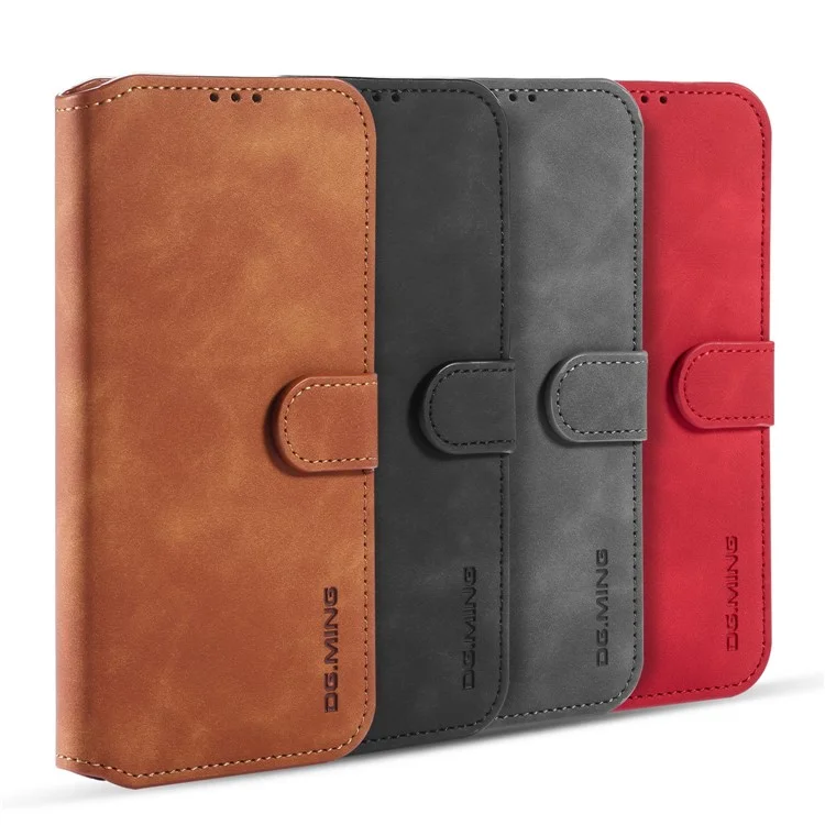 DG.MING Retro Style Leather Wallet Stand Phone Cover para Samsung Galaxy A42 5G - Preto