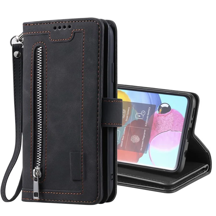 Zipper Pocket 9 Card Slots Leather Wallet Case for Samsung Galaxy S20 FE/S20 FE 5G/S20 Lite/S20 FE 2022 - Preto