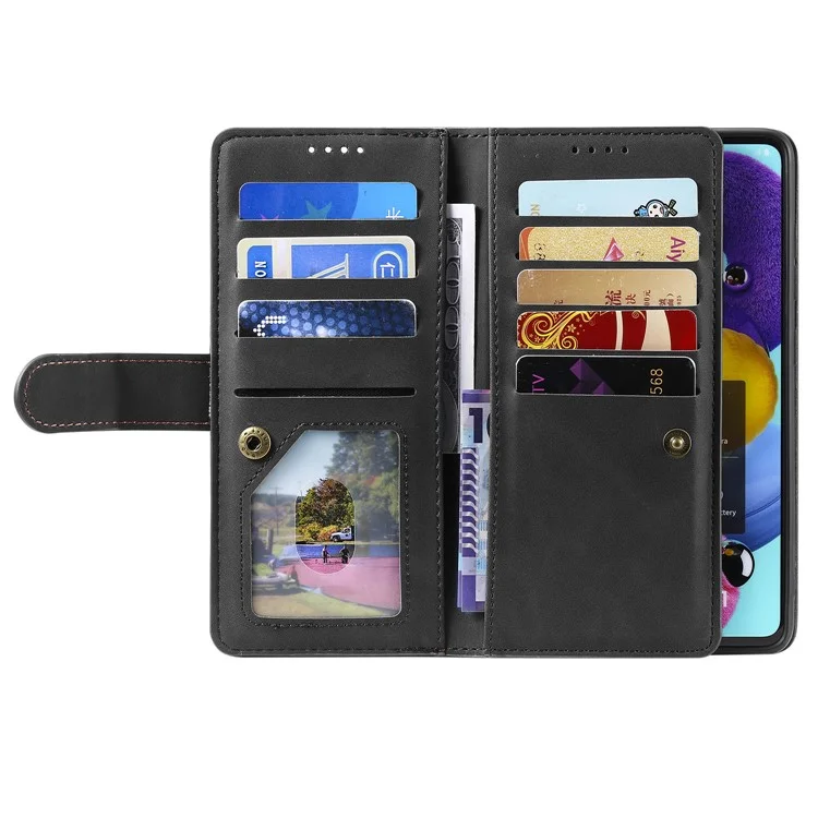Zipper Pocket 9 Card Slots Leather Wallet Case for Samsung Galaxy S20 FE/S20 FE 5G/S20 Lite/S20 FE 2022 - Preto