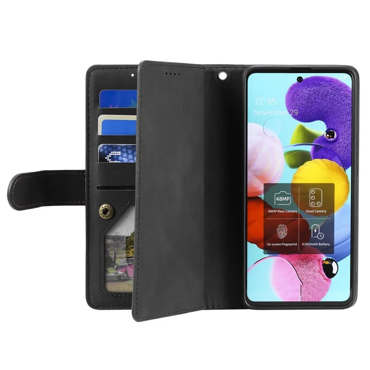 Zipper Pocket 9 Card Slots Leather Wallet Case for Samsung Galaxy S20 FE/S20 FE 5G/S20 Lite/S20 FE 2022 - Preto