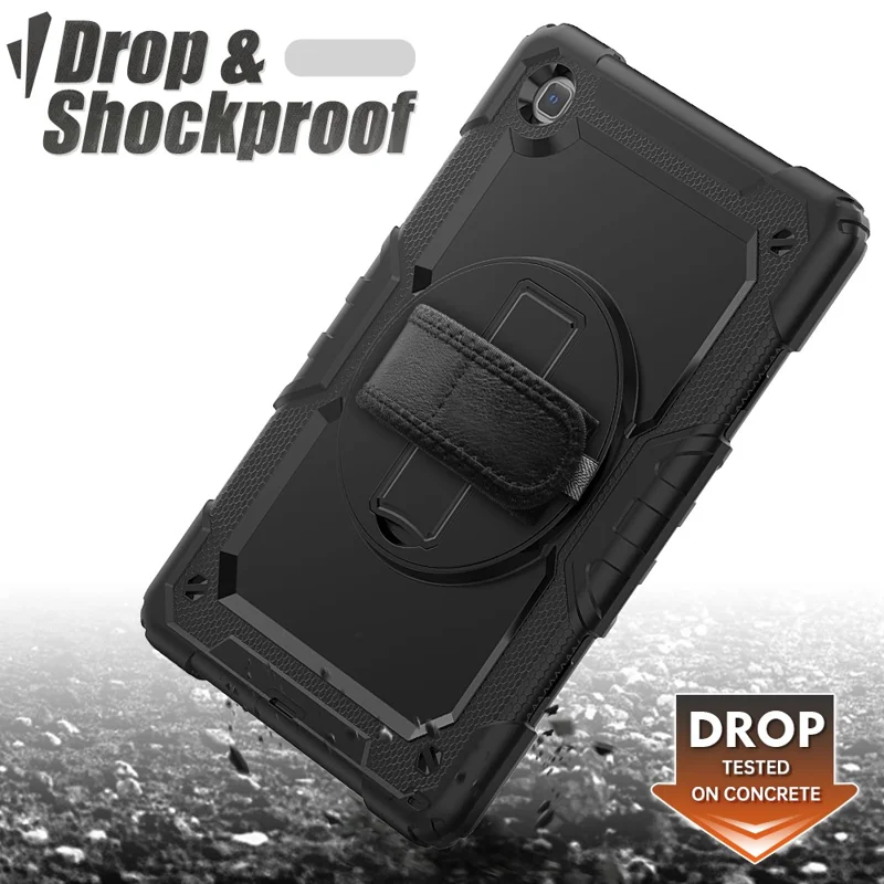 Coque de tablette pivotante à 360 degrés avec sangle d'épaule pour Samsung Galaxy Tab A7 10,4 (2020) / (2022) - Noir/Noir