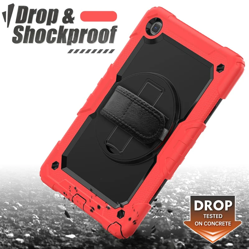 For Samsung Galaxy Tab A7 10.4 (2020) / (2022) 360 Degree Swivel Kickstand Tablet Cover with Shoulder Strap - Red / Black