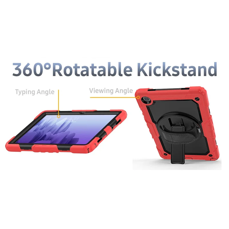 For Samsung Galaxy Tab A7 10.4 (2020) / (2022) 360 Degree Swivel Kickstand Tablet Cover with Shoulder Strap - Red / Black