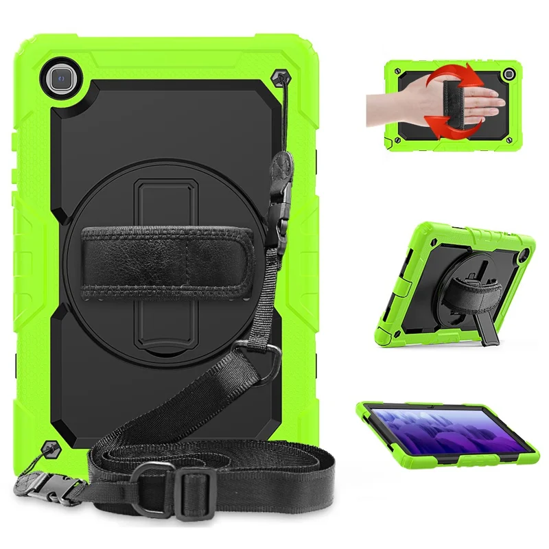 For Samsung Galaxy Tab A7 10.4 (2020) / (2022) 360 Degree Swivel Kickstand Tablet Cover with Shoulder Strap - Green / Black