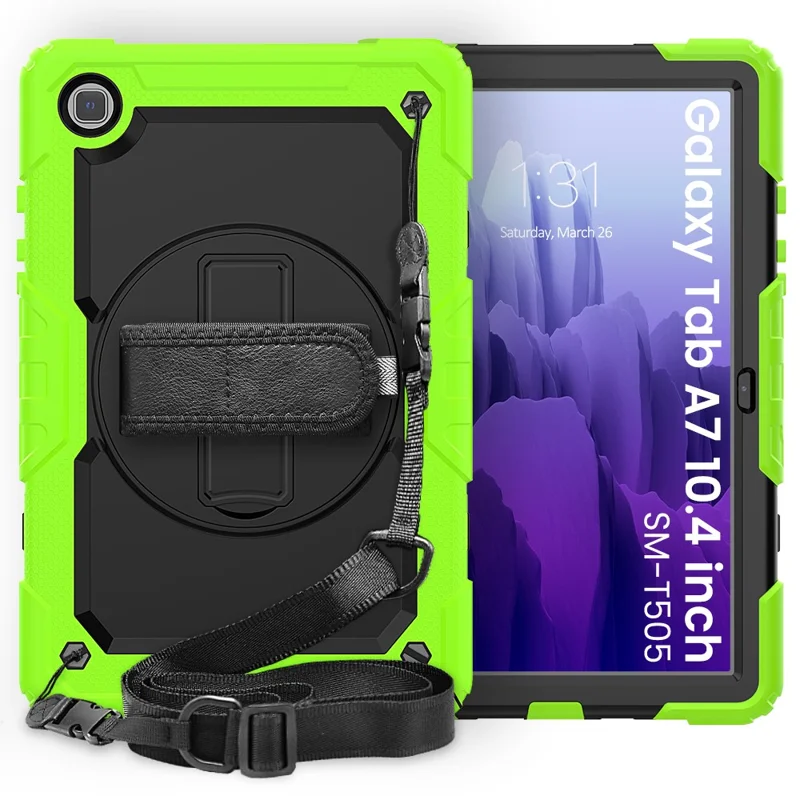 For Samsung Galaxy Tab A7 10.4 (2020) / (2022) 360 Degree Swivel Kickstand Tablet Cover with Shoulder Strap - Green / Black