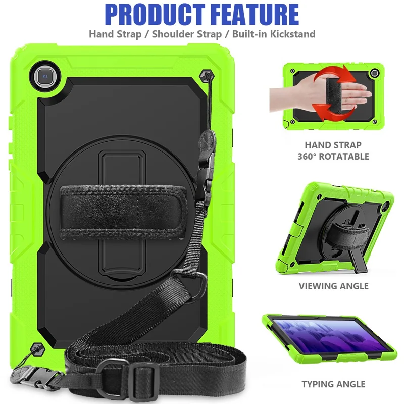 For Samsung Galaxy Tab A7 10.4 (2020) / (2022) 360 Degree Swivel Kickstand Tablet Cover with Shoulder Strap - Green / Black