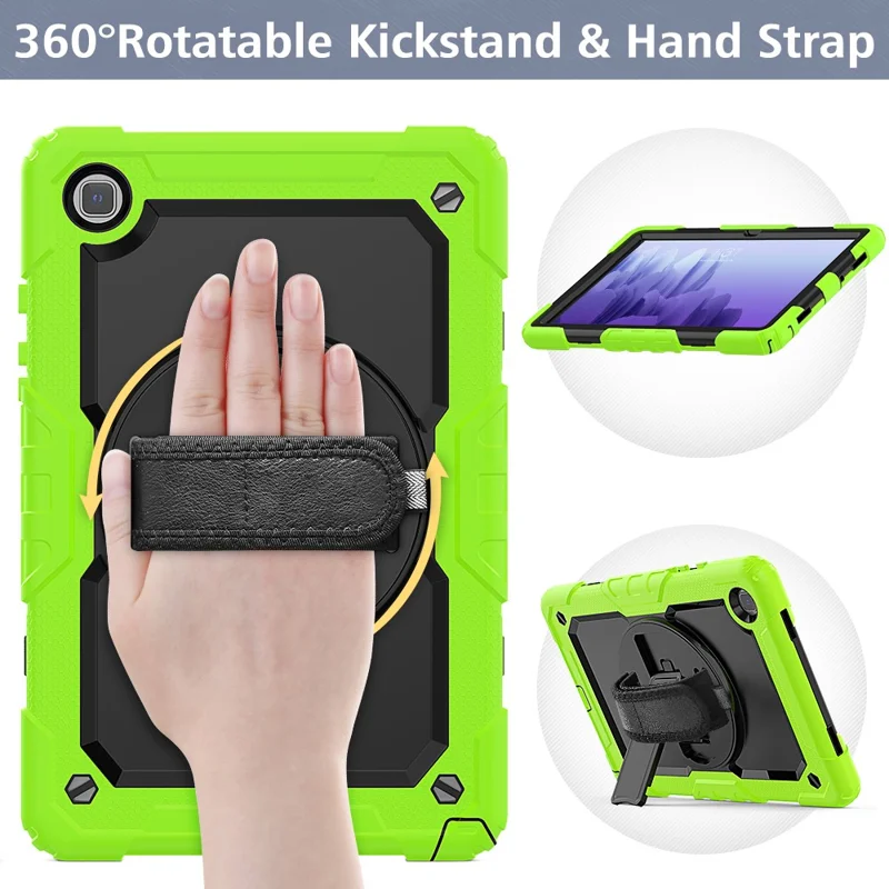 For Samsung Galaxy Tab A7 10.4 (2020) / (2022) 360 Degree Swivel Kickstand Tablet Cover with Shoulder Strap - Green / Black
