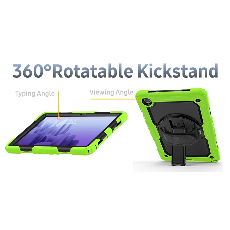 For Samsung Galaxy Tab A7 10.4 (2020) / (2022) 360 Degree Swivel Kickstand Tablet Cover with Shoulder Strap - Green / Black