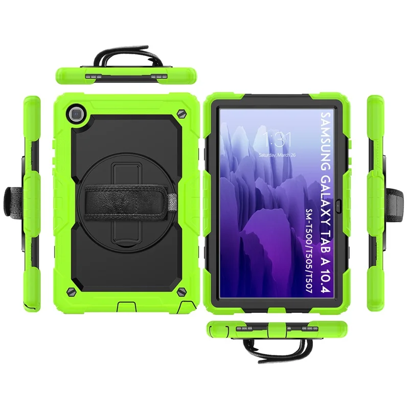 For Samsung Galaxy Tab A7 10.4 (2020) / (2022) 360 Degree Swivel Kickstand Tablet Cover with Shoulder Strap - Green / Black