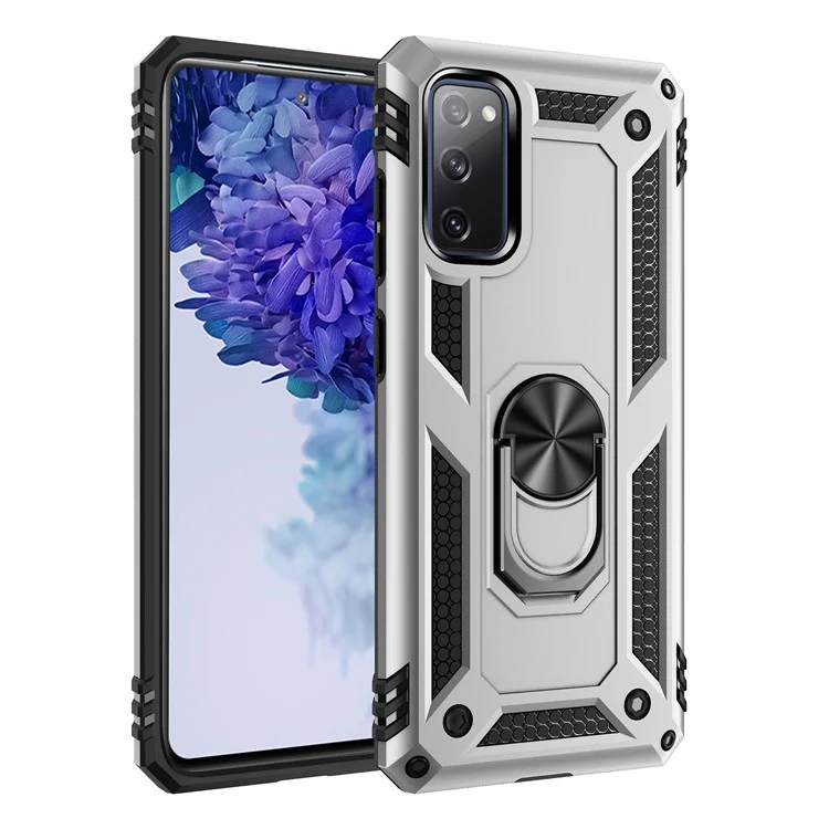 Kickstand Intégrée Réglable + Coque de Protection Magnétique Métallique Intégrée Pour Samsung Galaxy S20 fe / S20 fe 5g / S20 Lite / S20 fe 2022 - Argent