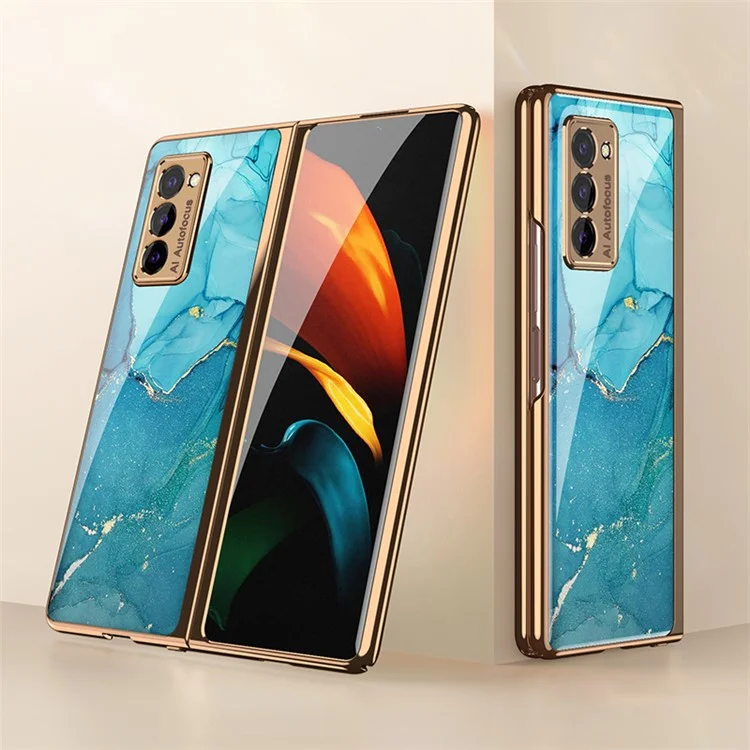 Case de Teléfonos Con Vidrio Templado GKK + PC Para Samsung Galaxy Z Fold2 5G, Diseño de Patrones Doble la Caja de Portada de Teléfonos Móviles - Lago Azul