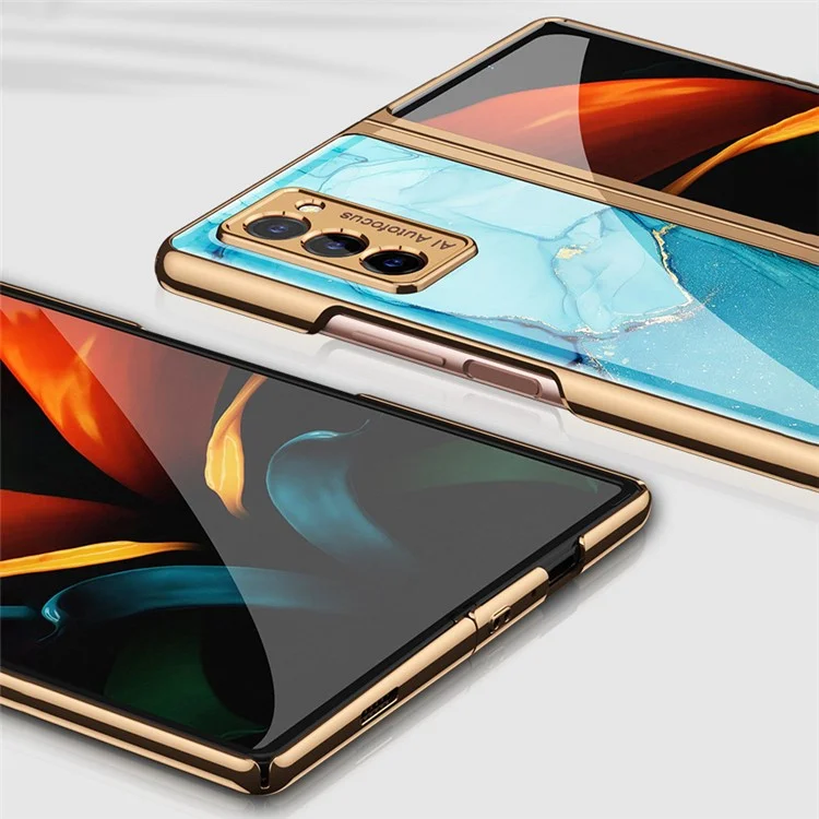Case de Teléfonos Con Vidrio Templado GKK + PC Para Samsung Galaxy Z Fold2 5G, Diseño de Patrones Doble la Caja de Portada de Teléfonos Móviles - Lago Azul