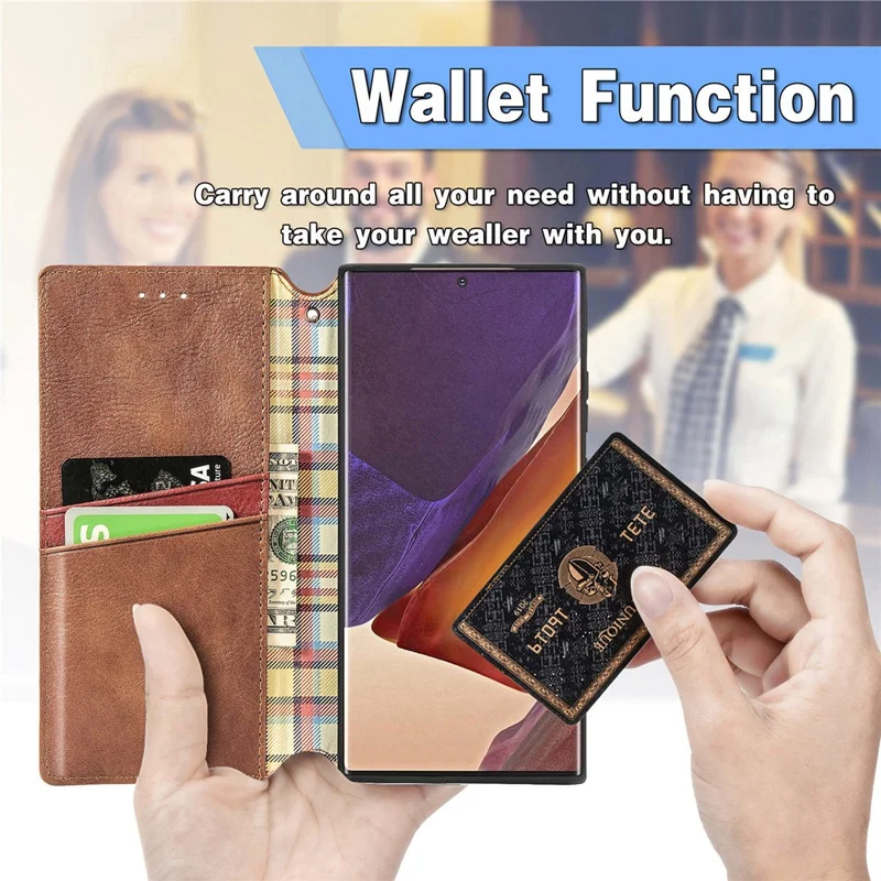 For Samsung Galaxy Note 20 Ultra / Note 20 Ultra 5G PU Leather Case Rhombus Imprint Wallet Stand Phone Cover - Brown