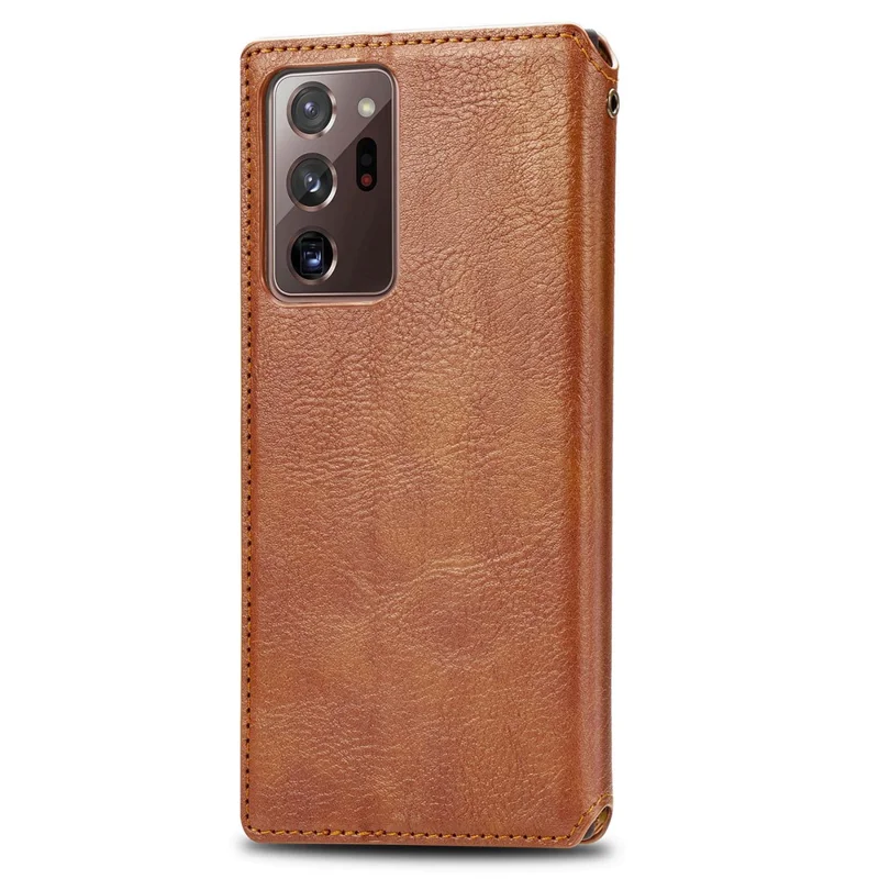 For Samsung Galaxy Note 20 Ultra / Note 20 Ultra 5G PU Leather Case Rhombus Imprint Wallet Stand Phone Cover - Brown