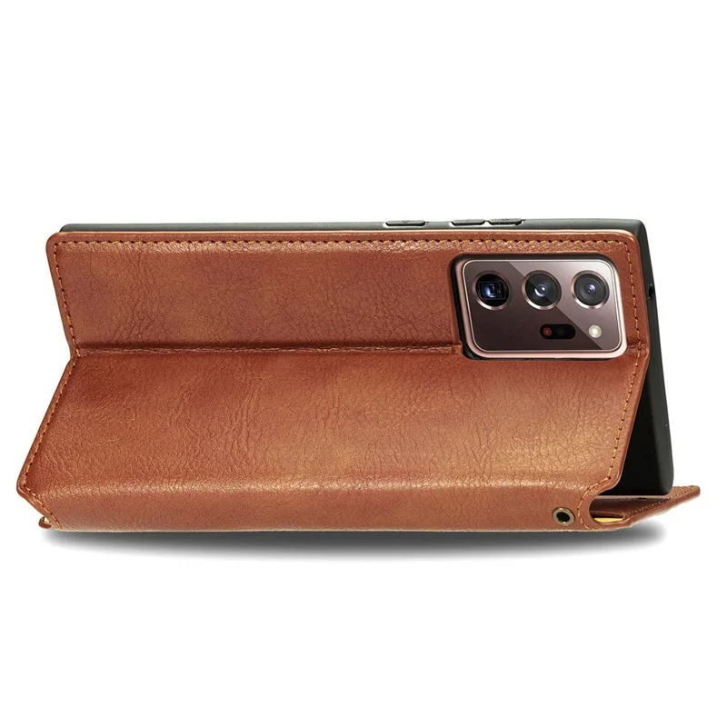 For Samsung Galaxy Note 20 Ultra / Note 20 Ultra 5G PU Leather Case Rhombus Imprint Wallet Stand Phone Cover - Brown