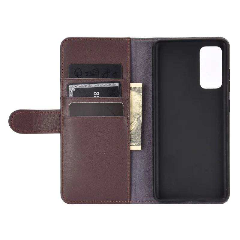 For Samsung Galaxy S20 FE 4G / 5G / 2022 / S20 Lite Phone Cases Genuine Split Leather Wallet Mobile Cover Stand - Brown