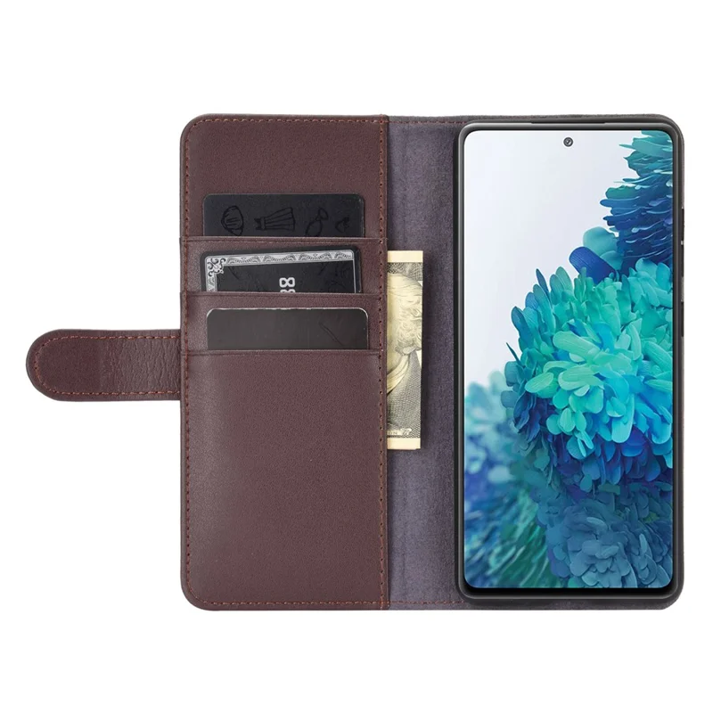 For Samsung Galaxy S20 FE 4G / 5G / 2022 / S20 Lite Phone Cases Genuine Split Leather Wallet Mobile Cover Stand - Brown
