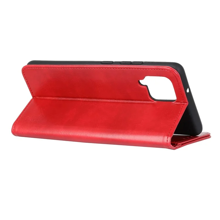 Smartphone Case Bag Crazy Horse Wallet Stand PU Leather Phone Cover for Samsung Galaxy A12 Mobile Phone Case - Red
