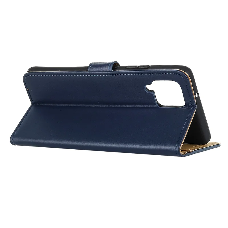 Anti-scratch Shockproof Phone Covering Wallet Function Stand Leather Magnetic Phone Shell Case for Samsung Galaxy A12 - Dark Blue