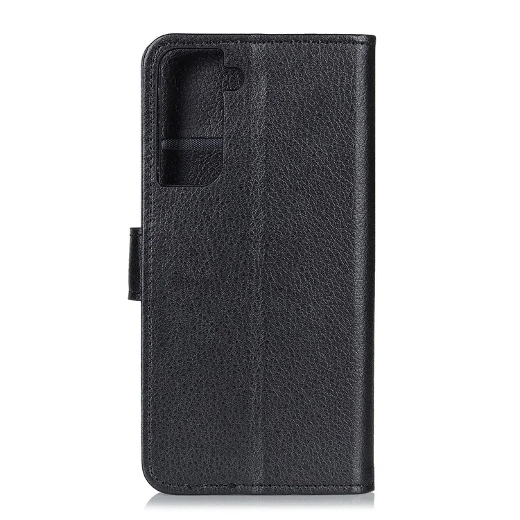 Soft TPU Edge + Litchi Texture PU Leather Phone Protective Case for Samsung Galaxy S21 5G/S21 4G - Black