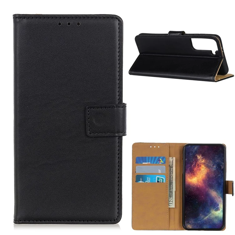 For Samsung Galaxy S21 5G/S21 4G Shockproof Anti-dust Anti-scratch Protective Leather Wallet Phone Case Stand Smartphone Covering Shell Phone Cover - Black