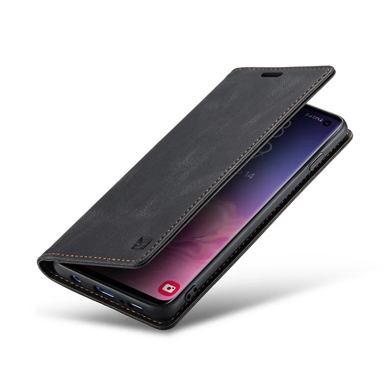 AUTSPACE A01 Series RFID Blocking Retro Matte Leather Case Wallet for Samsung Galaxy S10 - Black