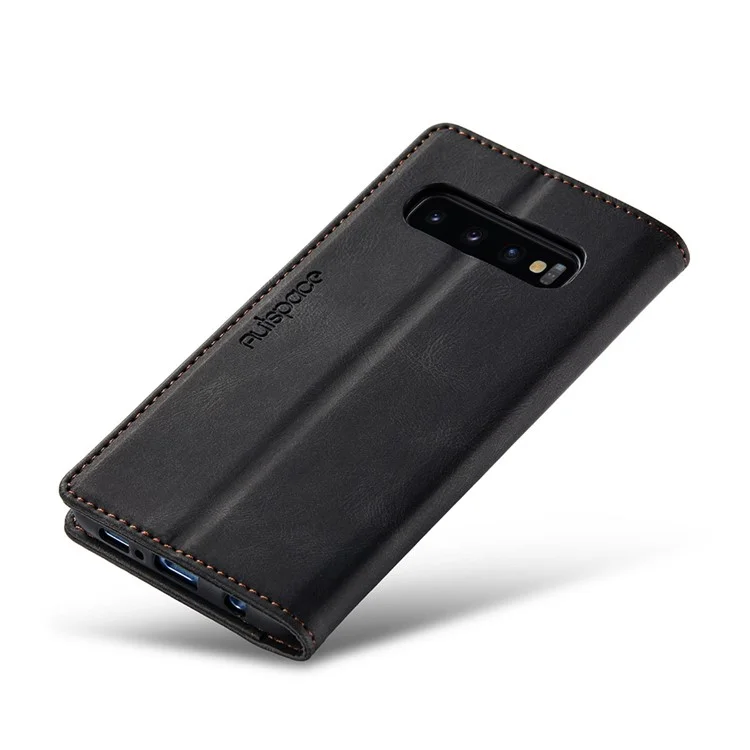 AUTSPACE A01 Series RFID Blocking Retro Matte Leather Case Wallet for Samsung Galaxy S10 - Black