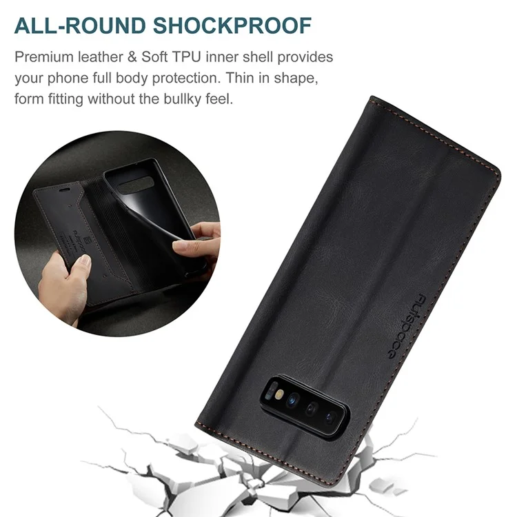 AUTSPACE A01 Série RFID Blocking Retro Matte Leather Case Wallet para Samsung Galaxy S10 - Preto