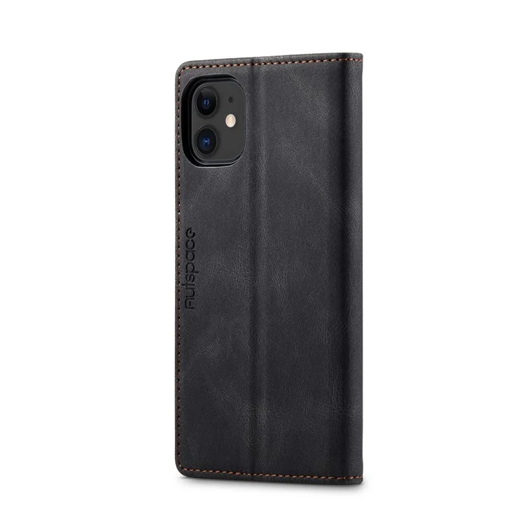 Autspace A01 -serie RFID Blocking Wallet Retro Matte Leder Telefonhülle Für Iphone 11 6,1 Zoll - Schwarz