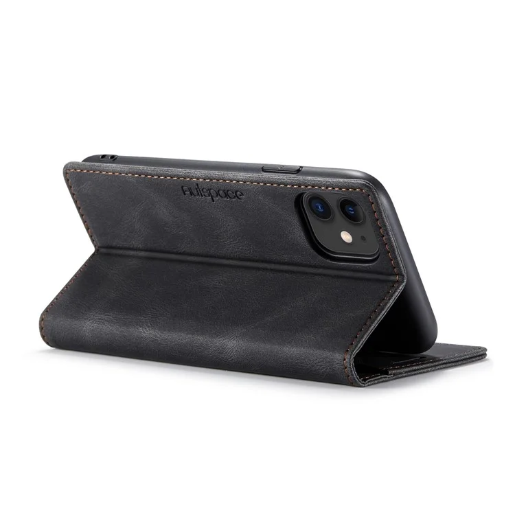 AUTSPACE A01 Series RFID Blocking Wallet Retro Matte Leather Phone Case for iPhone 11 6.1 inch - Black