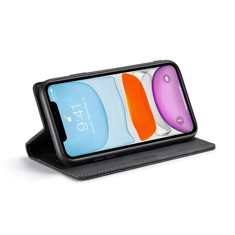 Autspace A01 -serie RFID Blocking Wallet Retro Matte Leder Telefonhülle Für Iphone 11 6,1 Zoll - Schwarz
