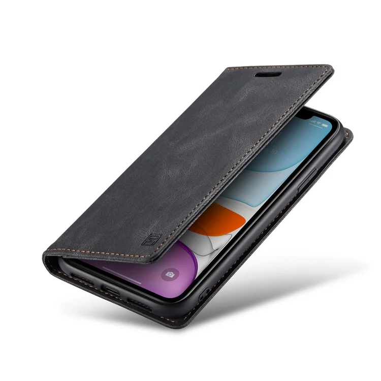 AUTSPACE A01 Series RFID Blocking Wallet Retro Matte Leather Phone Case for iPhone 11 6.1 inch - Black