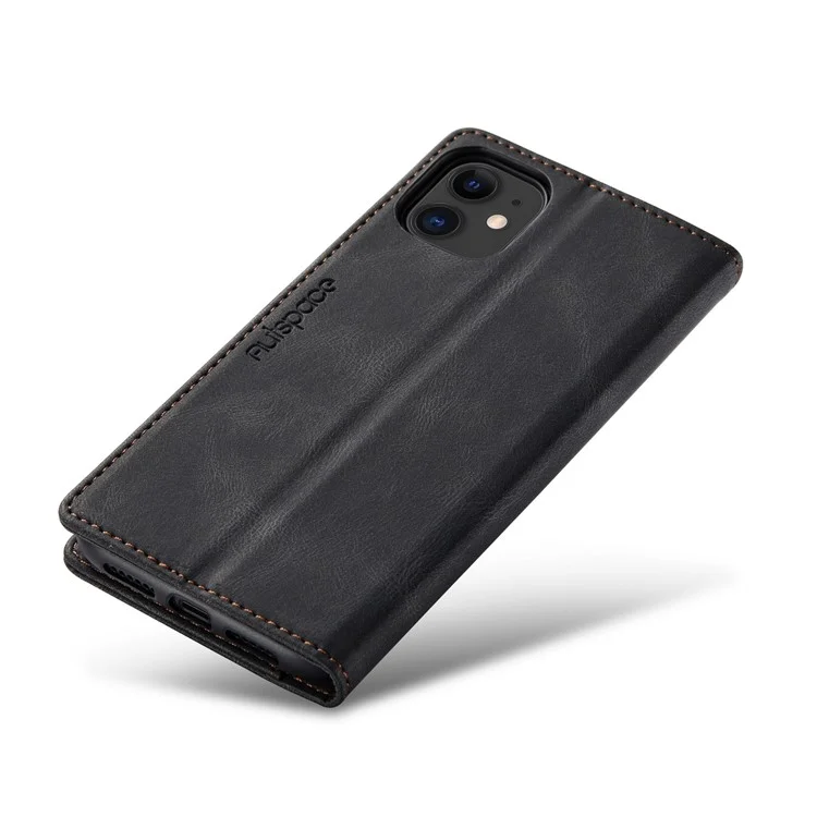 Autspace A01 -serie RFID Blocking Wallet Retro Matte Leder Telefonhülle Für Iphone 11 6,1 Zoll - Schwarz