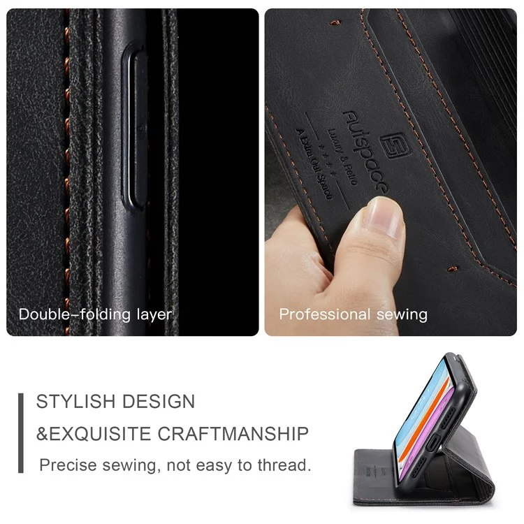 Autspace Серии A01 Серия RFID Blocking Wallet Retro Matte Leather Phone Case Для Iphone 11 6,1 Дюйма - Черный