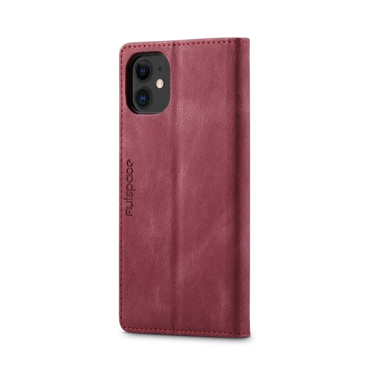 AUTSPACE A01 Series Carteira Bloqueadora RFID Retro Matte Leather Phone Case para iPhone 11 6.1 polegadas - Vermelho