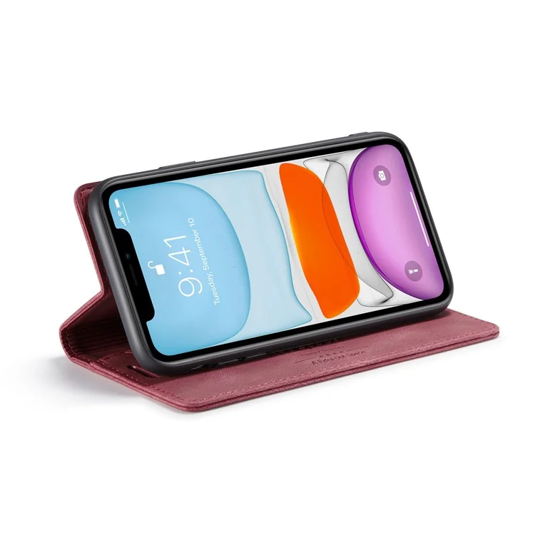 AUTSPACE A01 Series Carteira Bloqueadora RFID Retro Matte Leather Phone Case para iPhone 11 6.1 polegadas - Vermelho