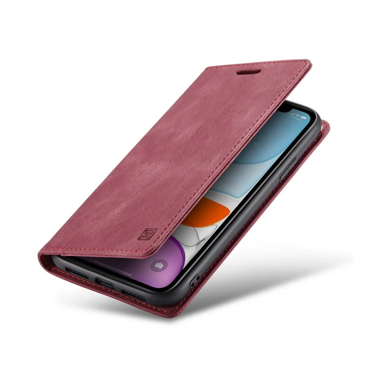 AUTSPACE A01 Series Carteira Bloqueadora RFID Retro Matte Leather Phone Case para iPhone 11 6.1 polegadas - Vermelho