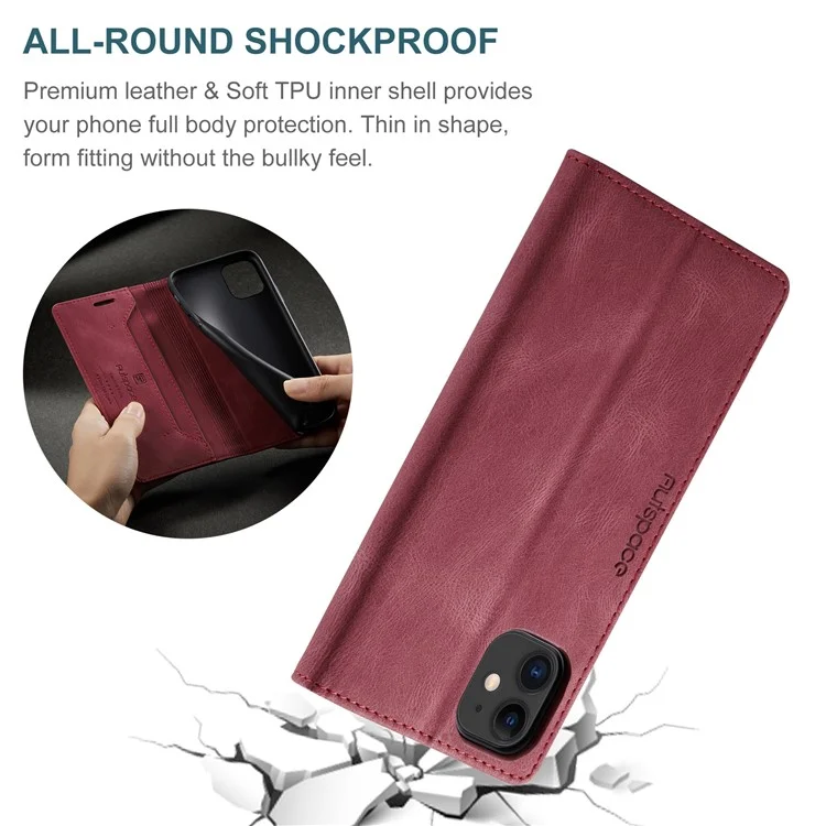 AUTSPACE A01 Series Carteira Bloqueadora RFID Retro Matte Leather Phone Case para iPhone 11 6.1 polegadas - Vermelho
