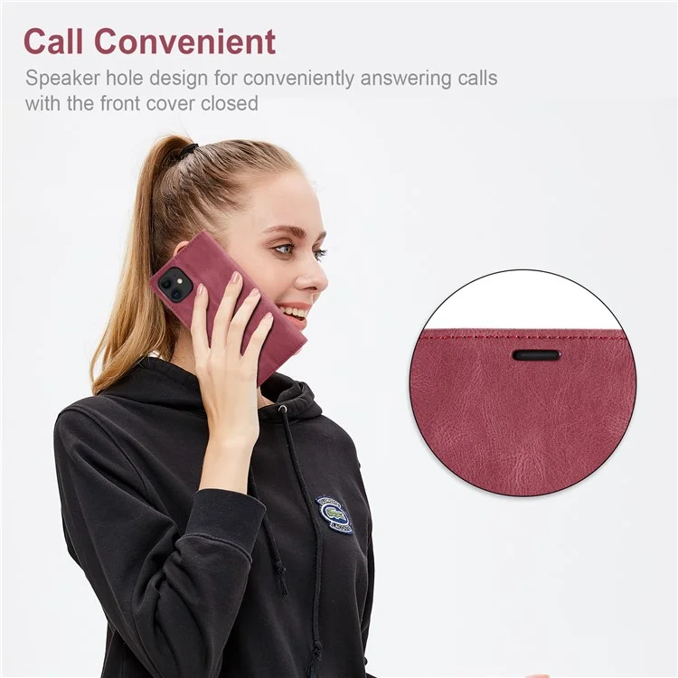 AUTSPACE A01 Series Carteira Bloqueadora RFID Retro Matte Leather Phone Case para iPhone 11 6.1 polegadas - Vermelho