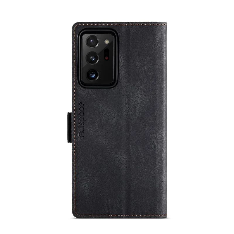 AUTSPACE A01 Series RFID Blocking Retro Matte Leather Wallet Cover for Samsung Galaxy Note20 Ultra/Note20 Ultra 5G - Black