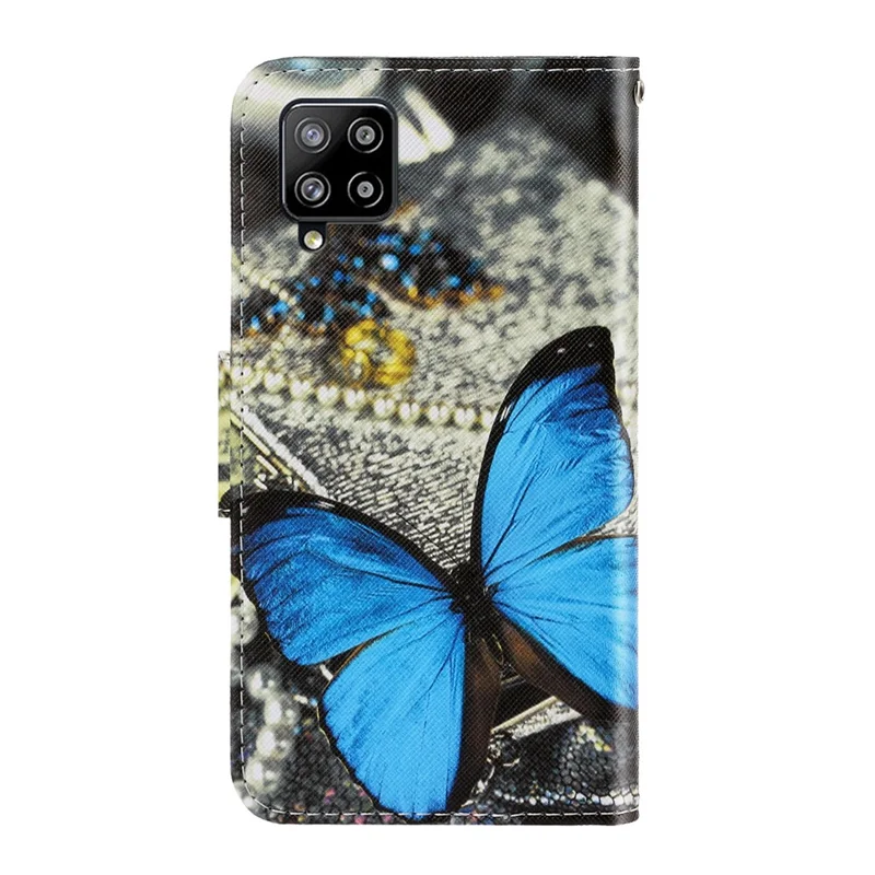 Pattern Printing Leather Case for Samsung Galaxy A42 5G Stand Wallet Cell Phone Cover - Blue Butterfly