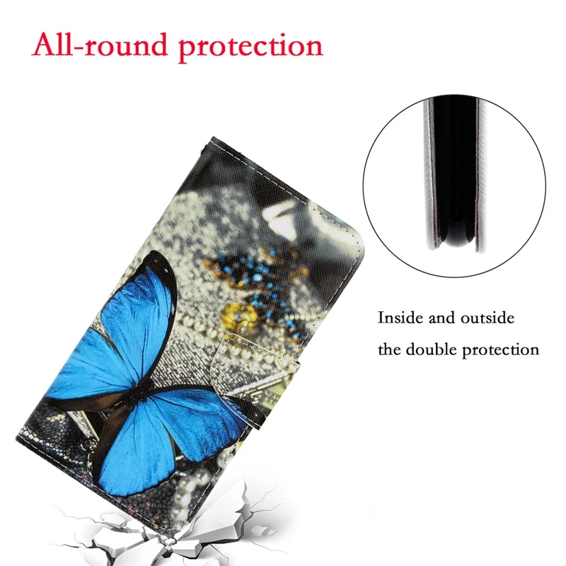 Pattern Printing Leather Case for Samsung Galaxy A42 5G Stand Wallet Cell Phone Cover - Blue Butterfly